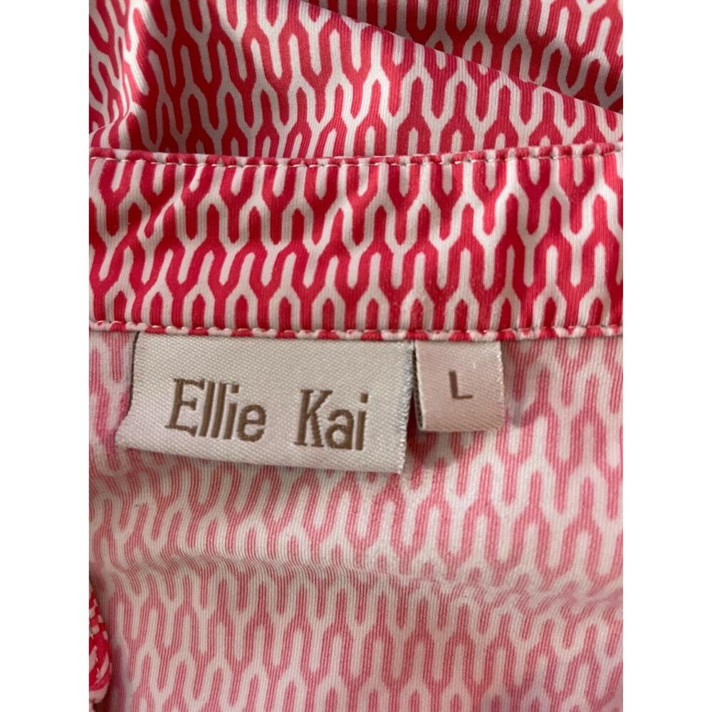 Ellie Kia Relaxed V-Neck Geometric Print Blouse Pink Preppy Top Womens Large - Picture 9 of 14